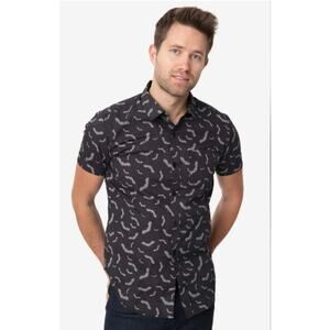 Unique Vintage Men Black and Gray Bat Button Up Shirt S NWOT